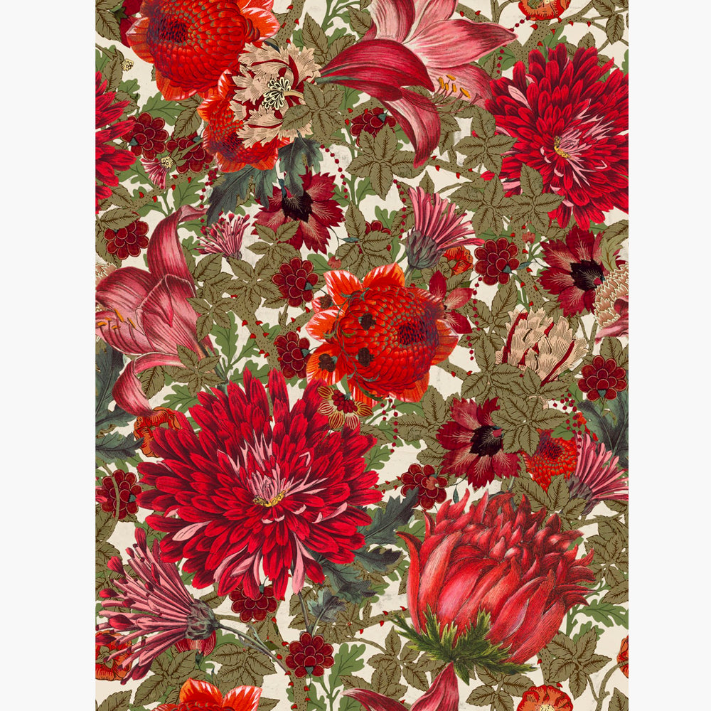 Traditional Japanese Floral Wallpaper, Large Chrysanthemum Print, Authentic Japanese Flower Wall Design